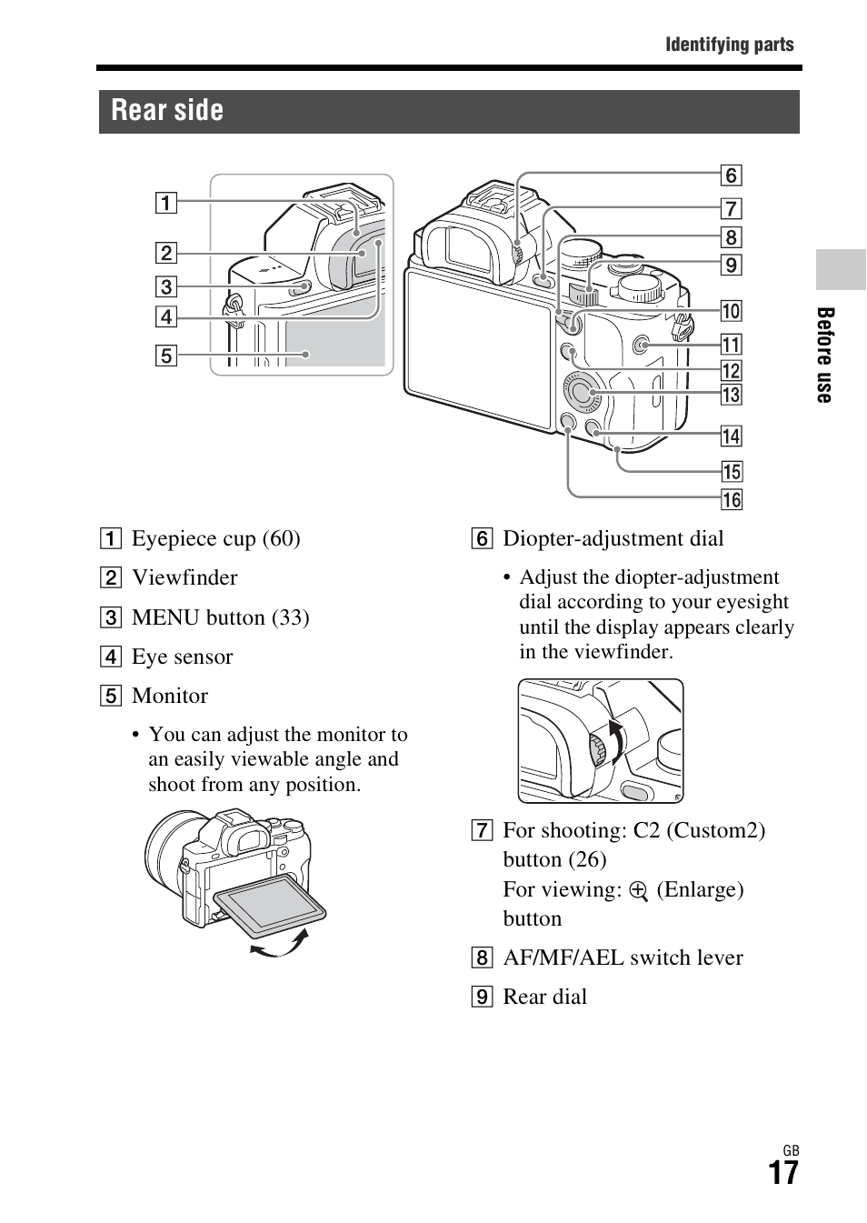 Rear side | Sony ILCE-7S User Manual | Page 17 / 96