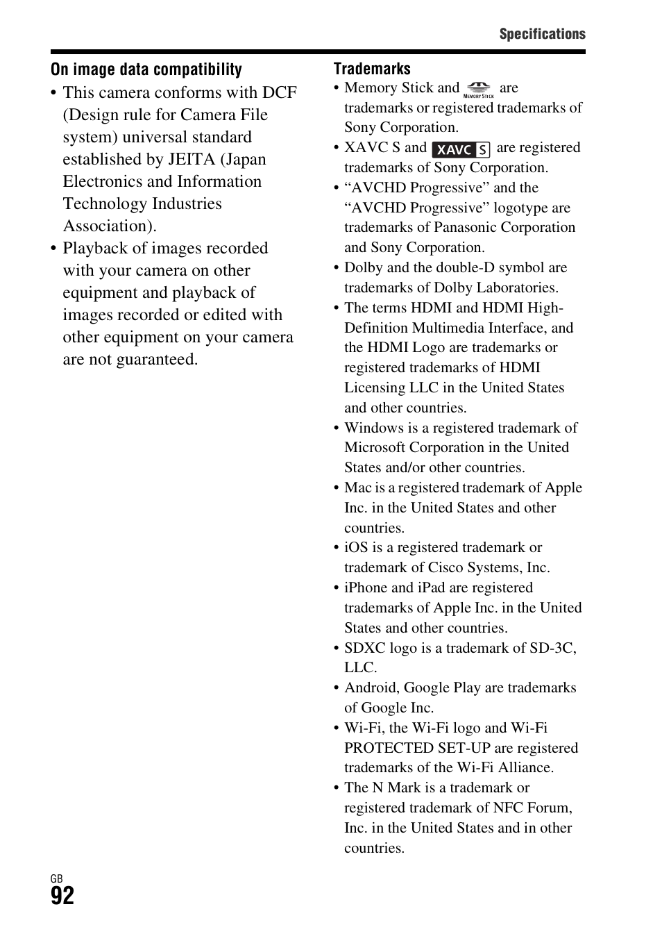 Sony ILCE-7S User Manual | Page 92 / 96