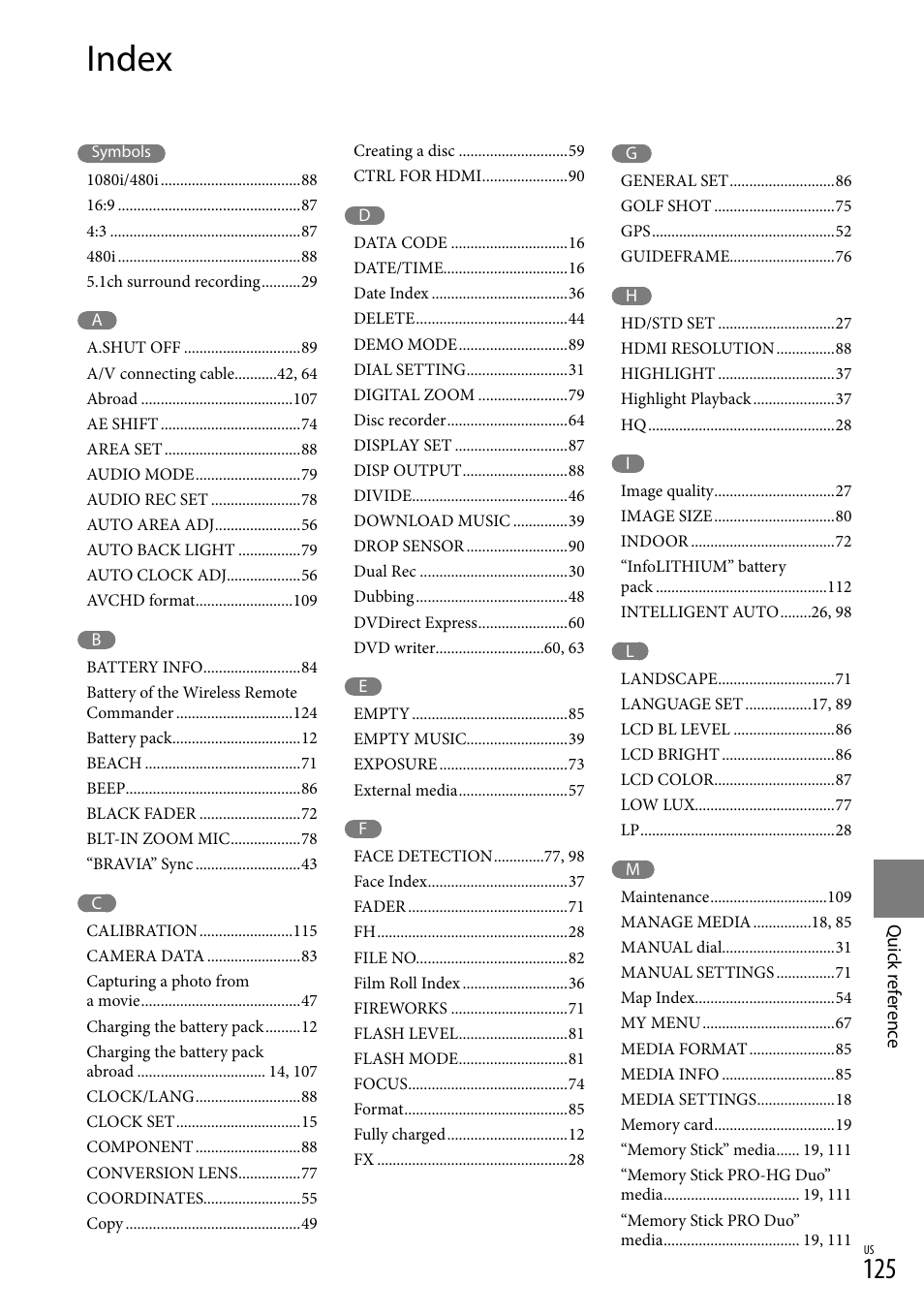 Index | Sony HDR-XR550V User Manual | Page 125 / 127