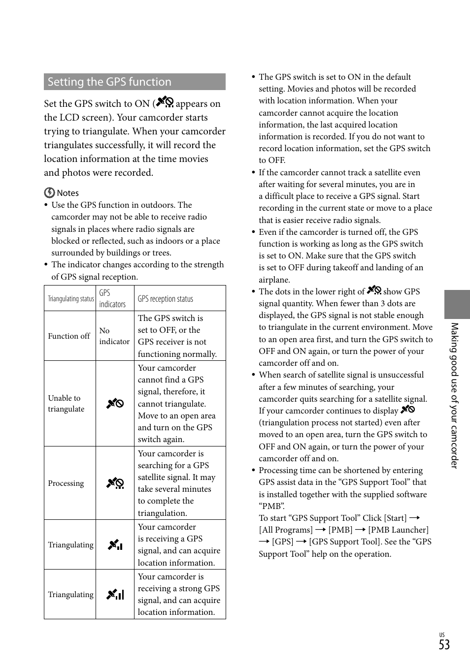Setting the gps function | Sony HDR-XR550V User Manual | Page 53 / 127