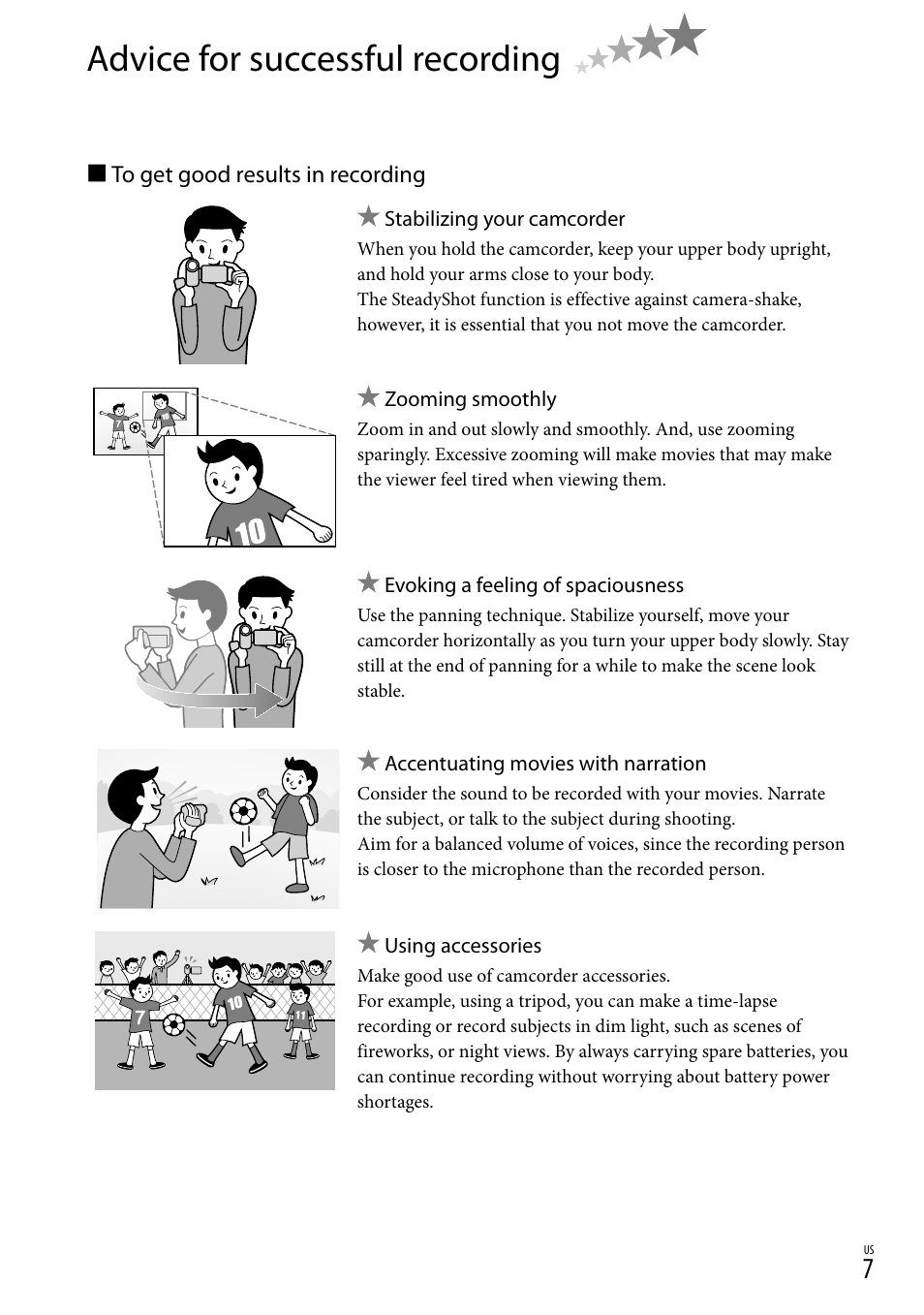 Advice for successful recording | Sony HDR-XR550V User Manual | Page 7 / 127