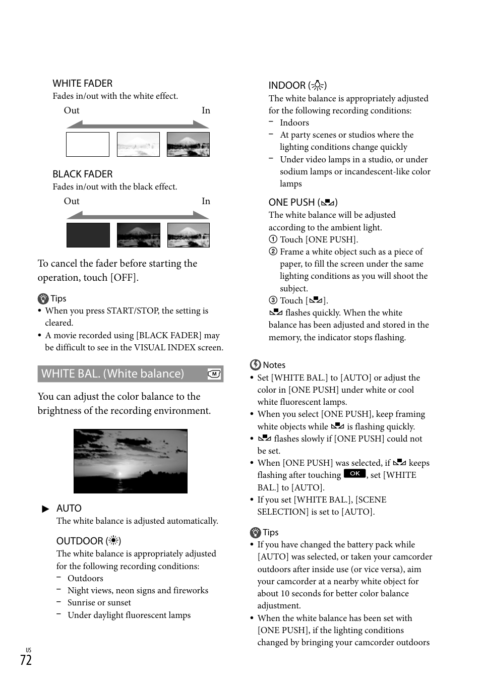 White bal. (white balance) | Sony HDR-XR550V User Manual | Page 72 / 127