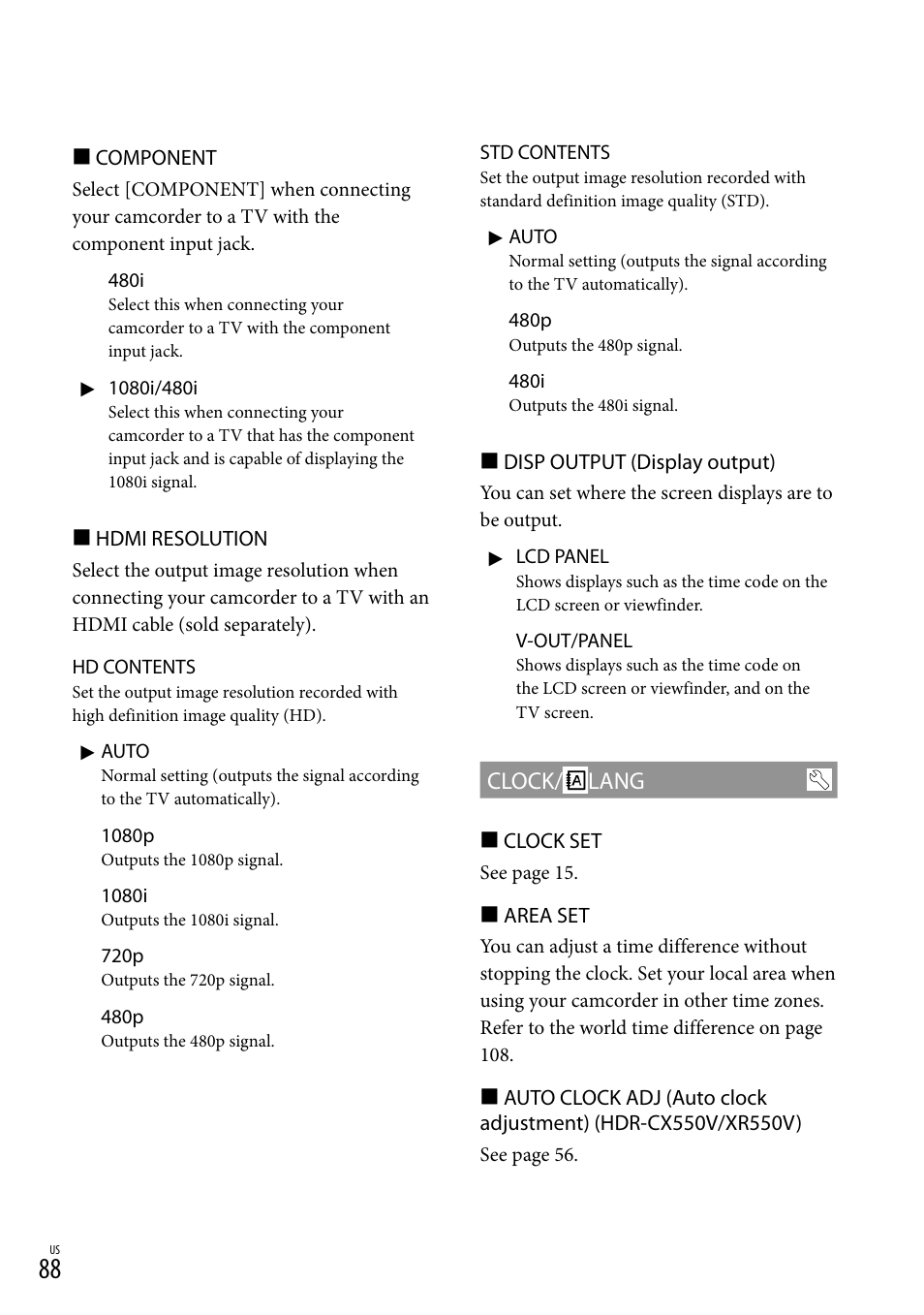Clock/ lang | Sony HDR-XR550V User Manual | Page 88 / 127
