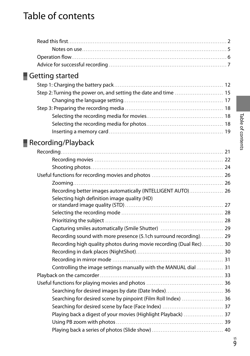 Sony HDR-XR550V User Manual | Page 9 / 127