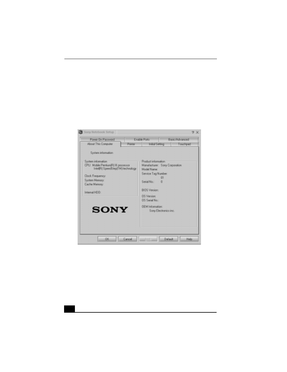 Displaying the sony notebook setup screen | Sony PCG-R505JL User Manual | Page 72 / 135