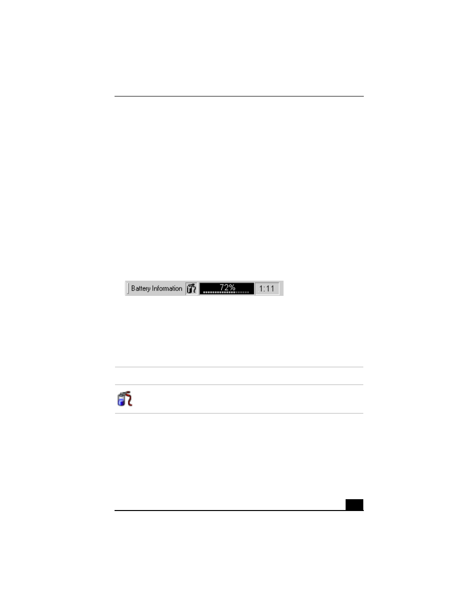 Displaying battery information, To activate the battery information toolbar, Battery icon descriptions | Sony PCG-R505JL User Manual | Page 79 / 135