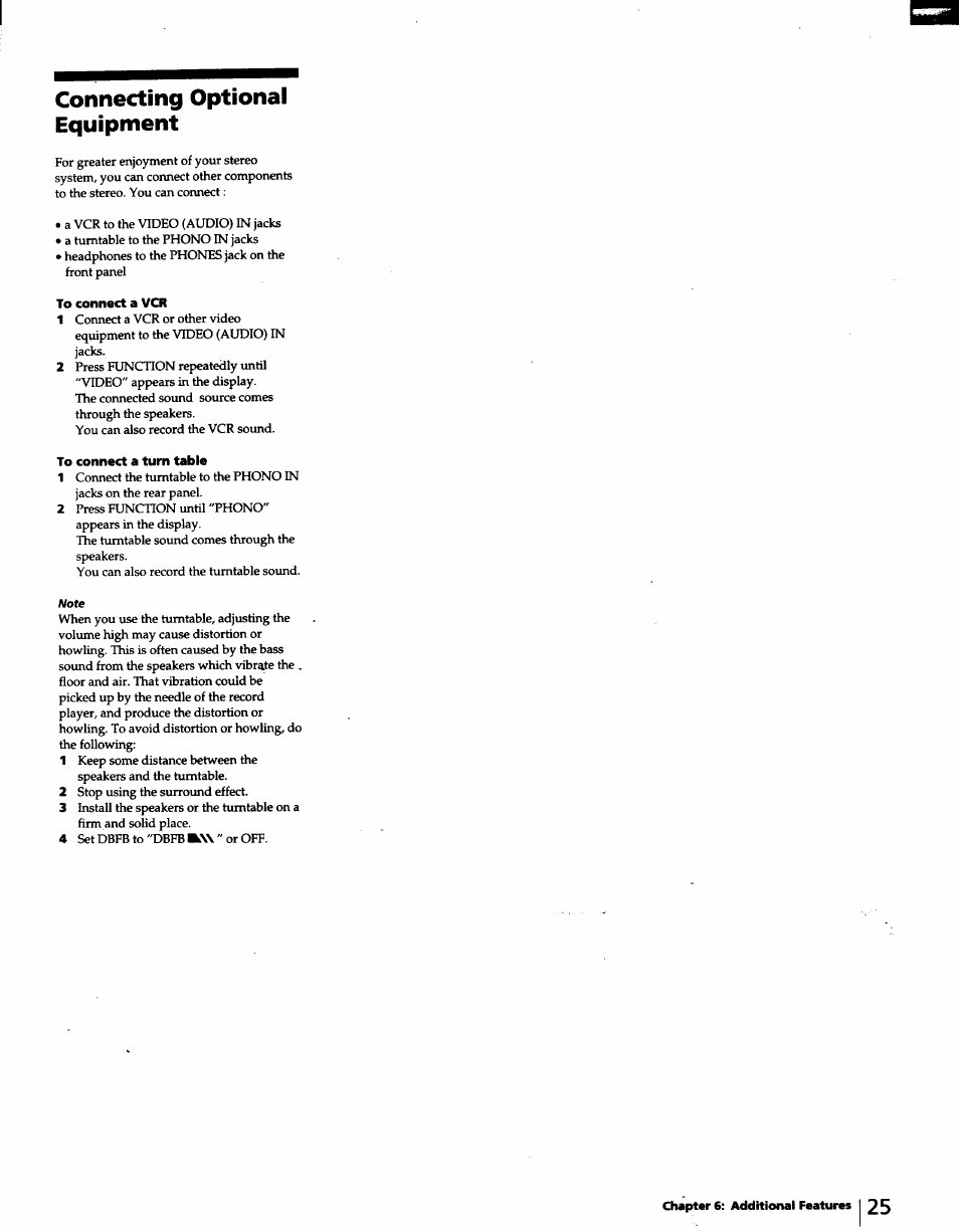 Connecting optional equipment, To connect a vcr, To connect a turn table | Sony LBT-D570 User Manual | Page 25 / 30