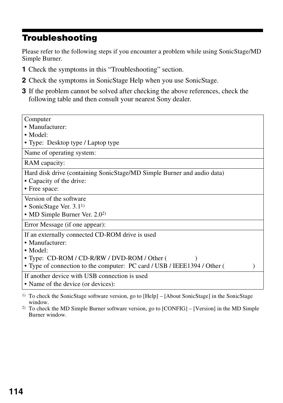 Troubleshooting, 114 troubleshooting | Sony MZ-M100 User Manual | Page 114 / 119