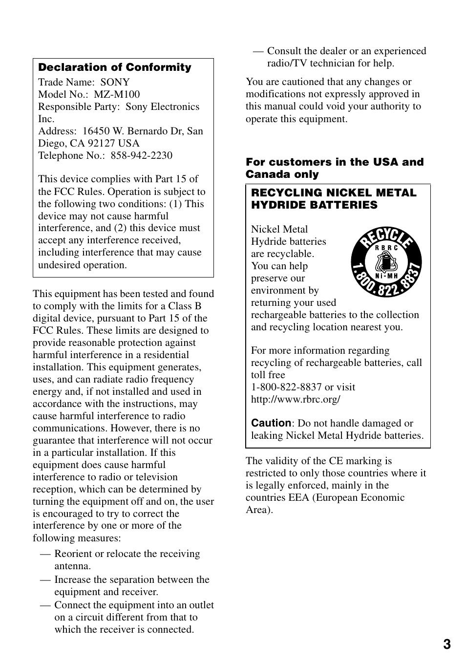 Sony MZ-M100 User Manual | Page 3 / 119