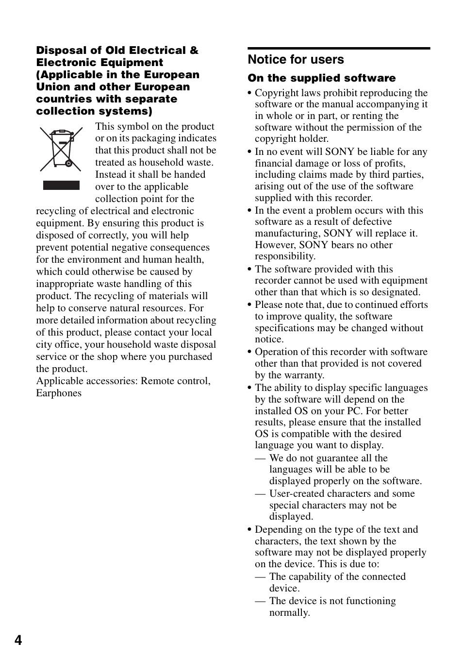 Notice for users | Sony MZ-M100 User Manual | Page 4 / 119