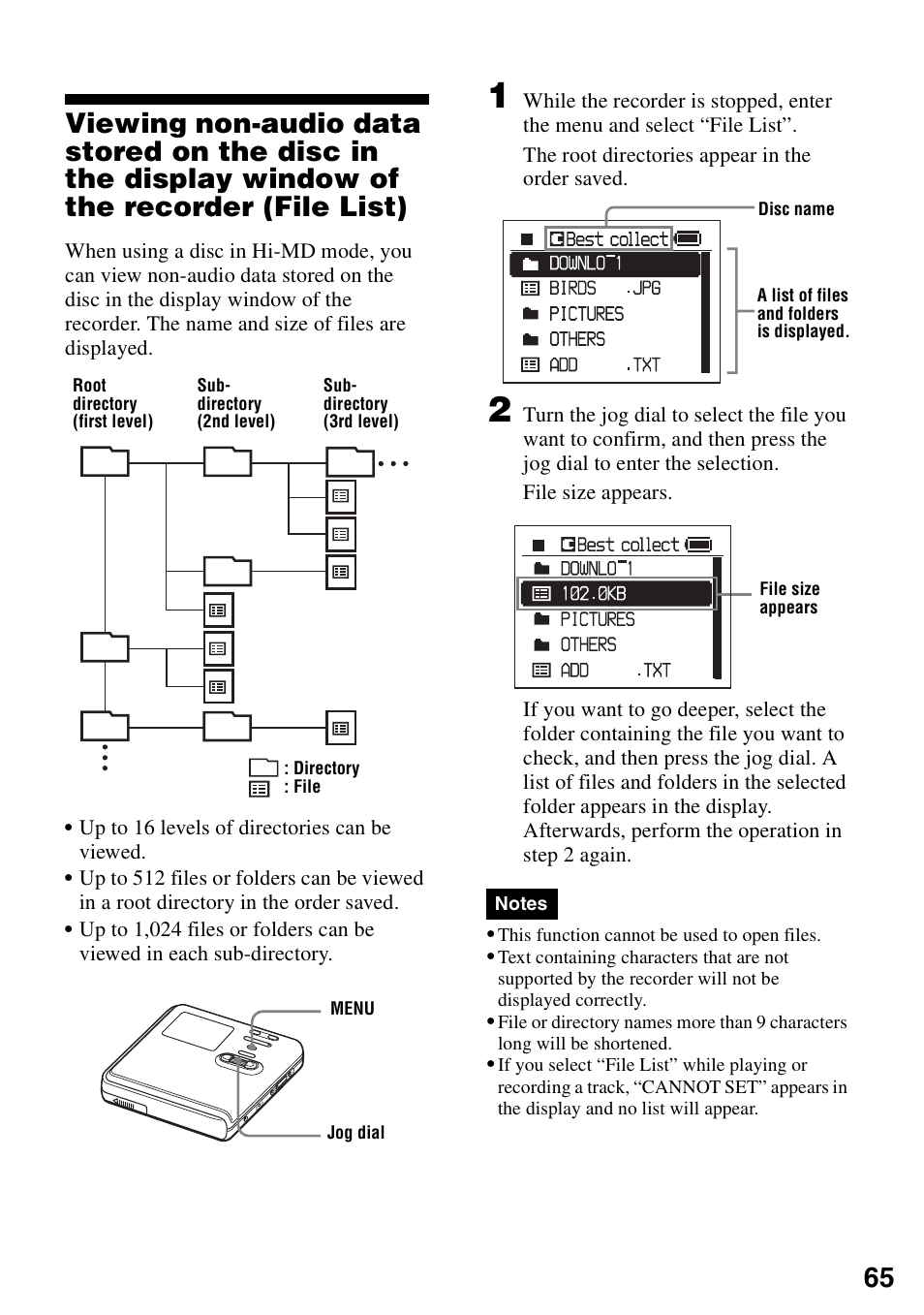 Recorder (file list) | Sony MZ-M100 User Manual | Page 65 / 119