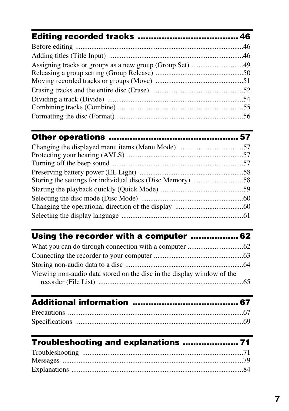 Sony MZ-M100 User Manual | Page 7 / 119