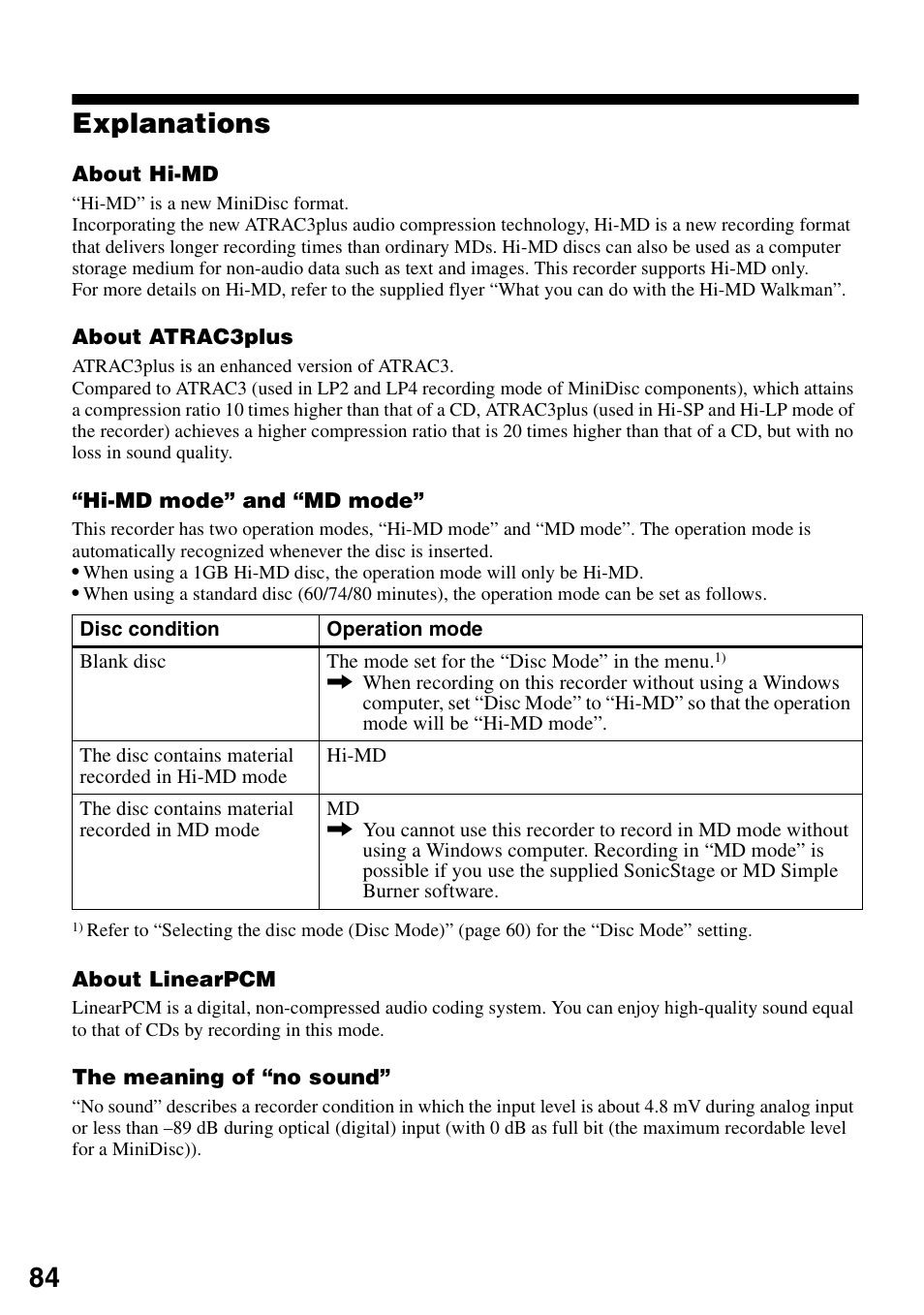 Explanations, 84 explanations | Sony MZ-M100 User Manual | Page 84 / 119