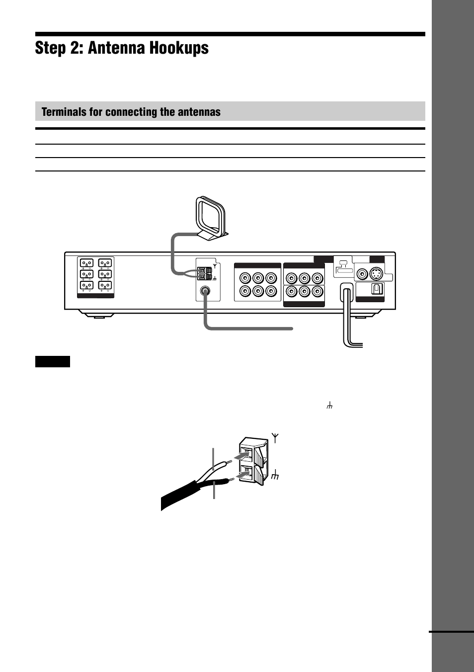 Step 2: antenna hookups, Getting star ted, Terminals for connecting the antennas | Continued, Am loop antenna fm wire antenna | Sony DAV-C770 User Manual | Page 21 / 88