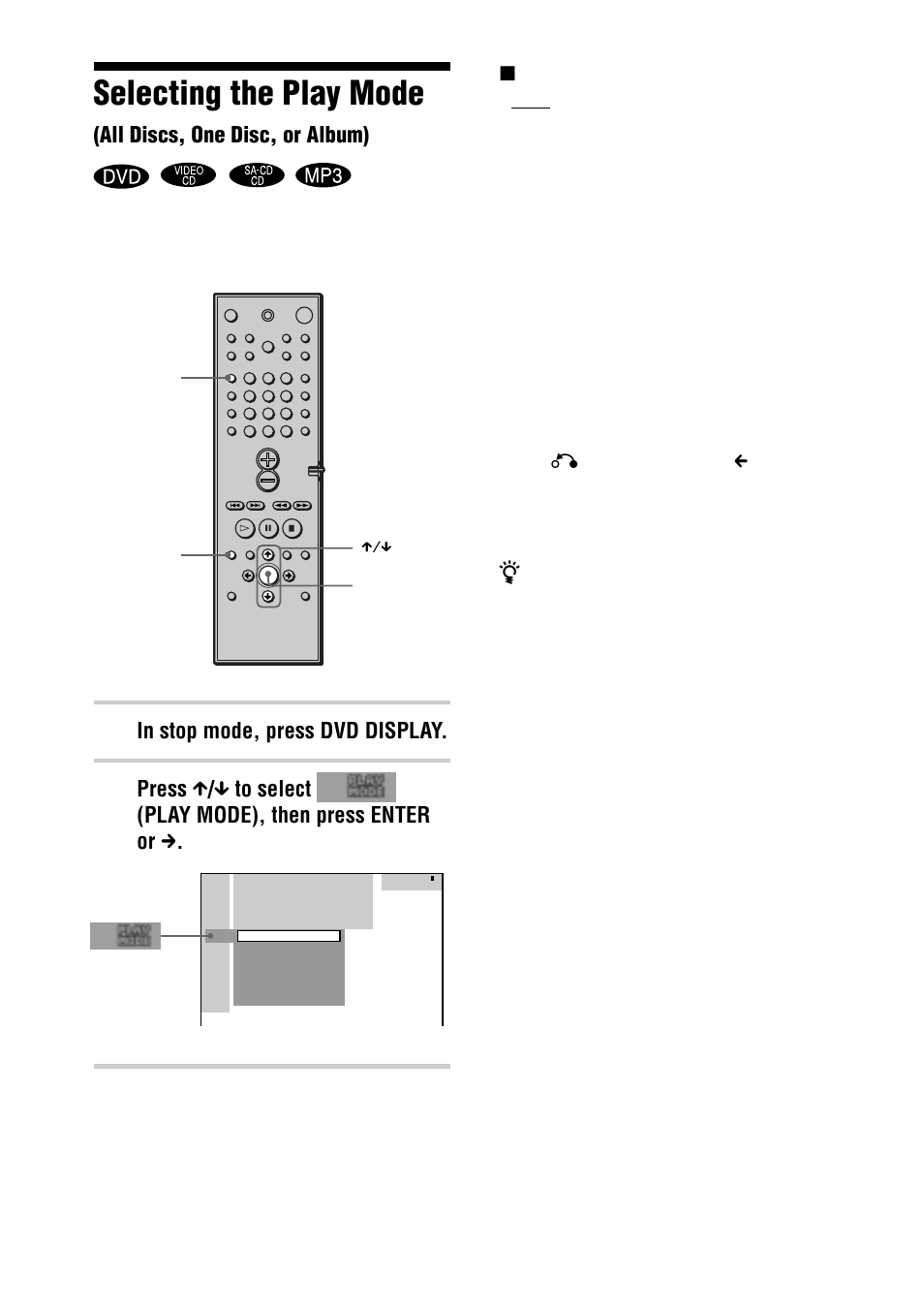 Selecting the play mode, All discs, one disc, or album) | Sony DAV-C770 User Manual | Page 38 / 88
