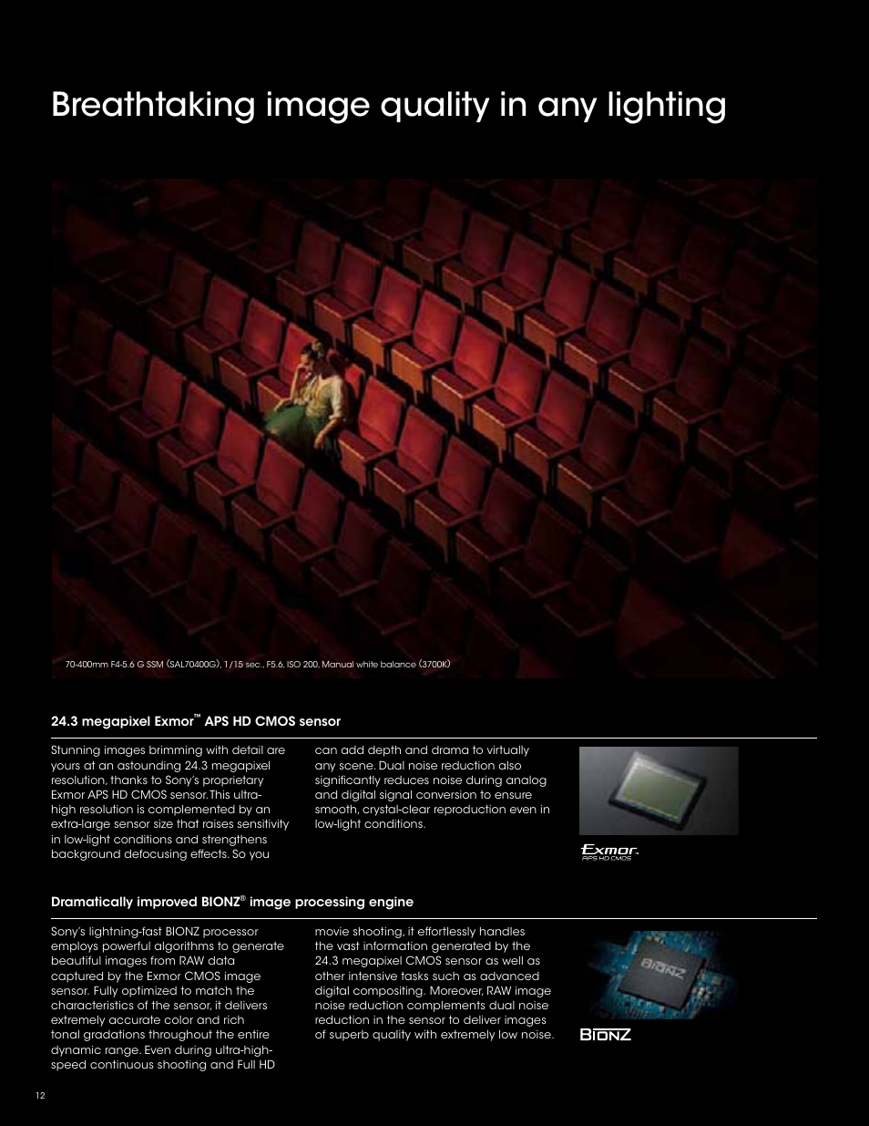 Breathtaking image quality in any lighting | Sony SLT-A77VM User Manual | Page 12 / 32
