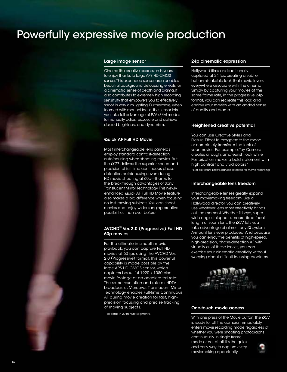 Powerfully expressive movie production | Sony SLT-A77VM User Manual | Page 16 / 32