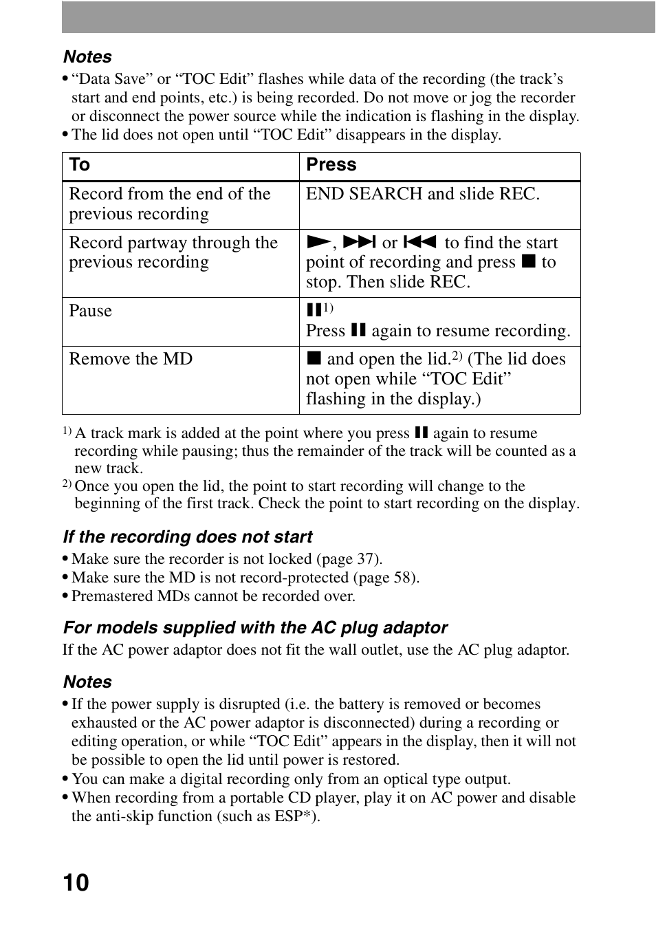 Sony MZ-R70 User Manual | Page 10 / 76