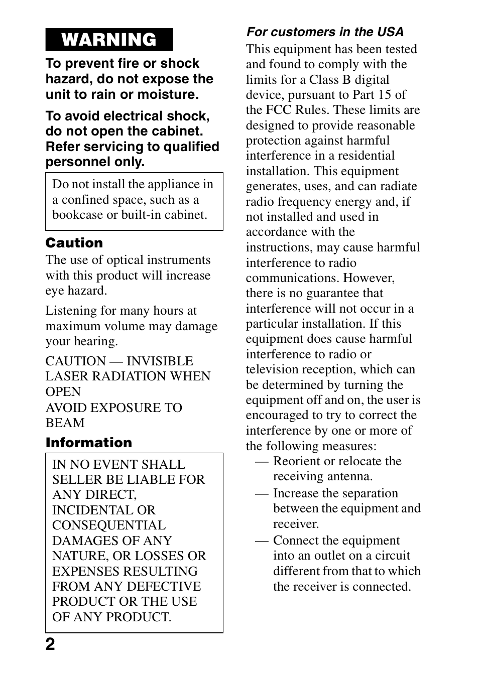 Warning | Sony MZ-R70 User Manual | Page 2 / 76