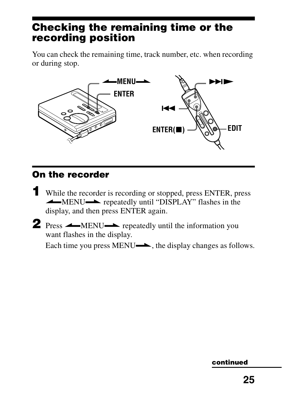 On the recorder | Sony MZ-R70 User Manual | Page 25 / 76