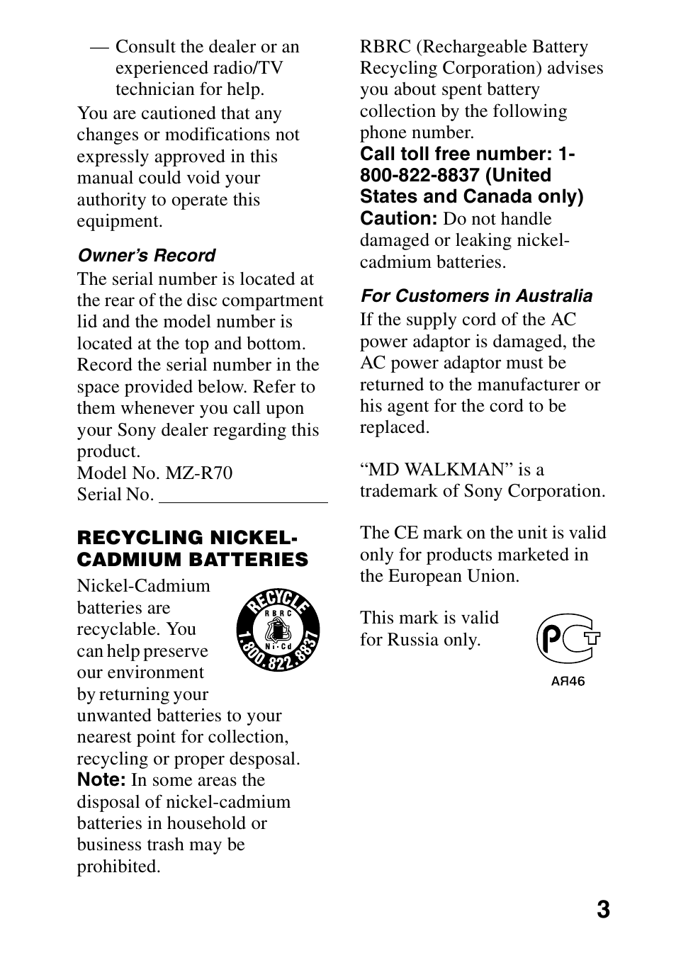 Sony MZ-R70 User Manual | Page 3 / 76