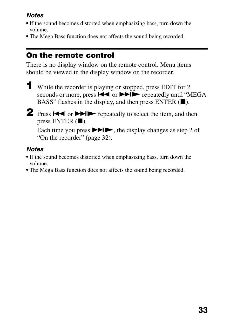 On the remote control | Sony MZ-R70 User Manual | Page 33 / 76