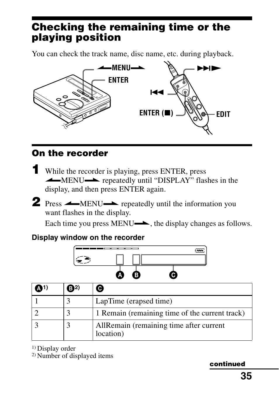 On the recorder | Sony MZ-R70 User Manual | Page 35 / 76