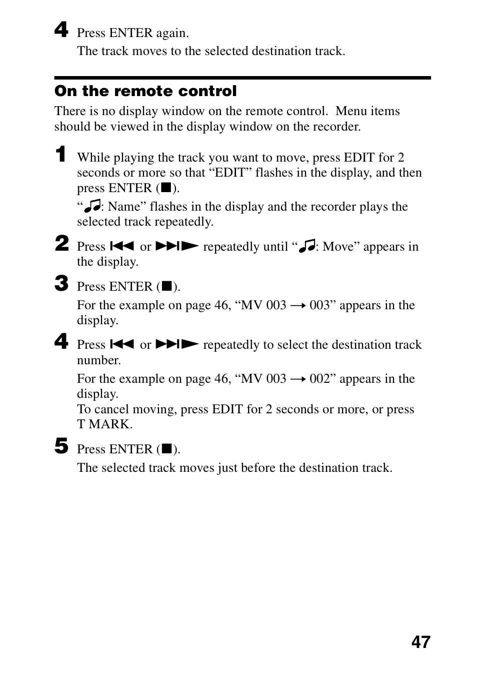 On the remote control | Sony MZ-R70 User Manual | Page 47 / 76