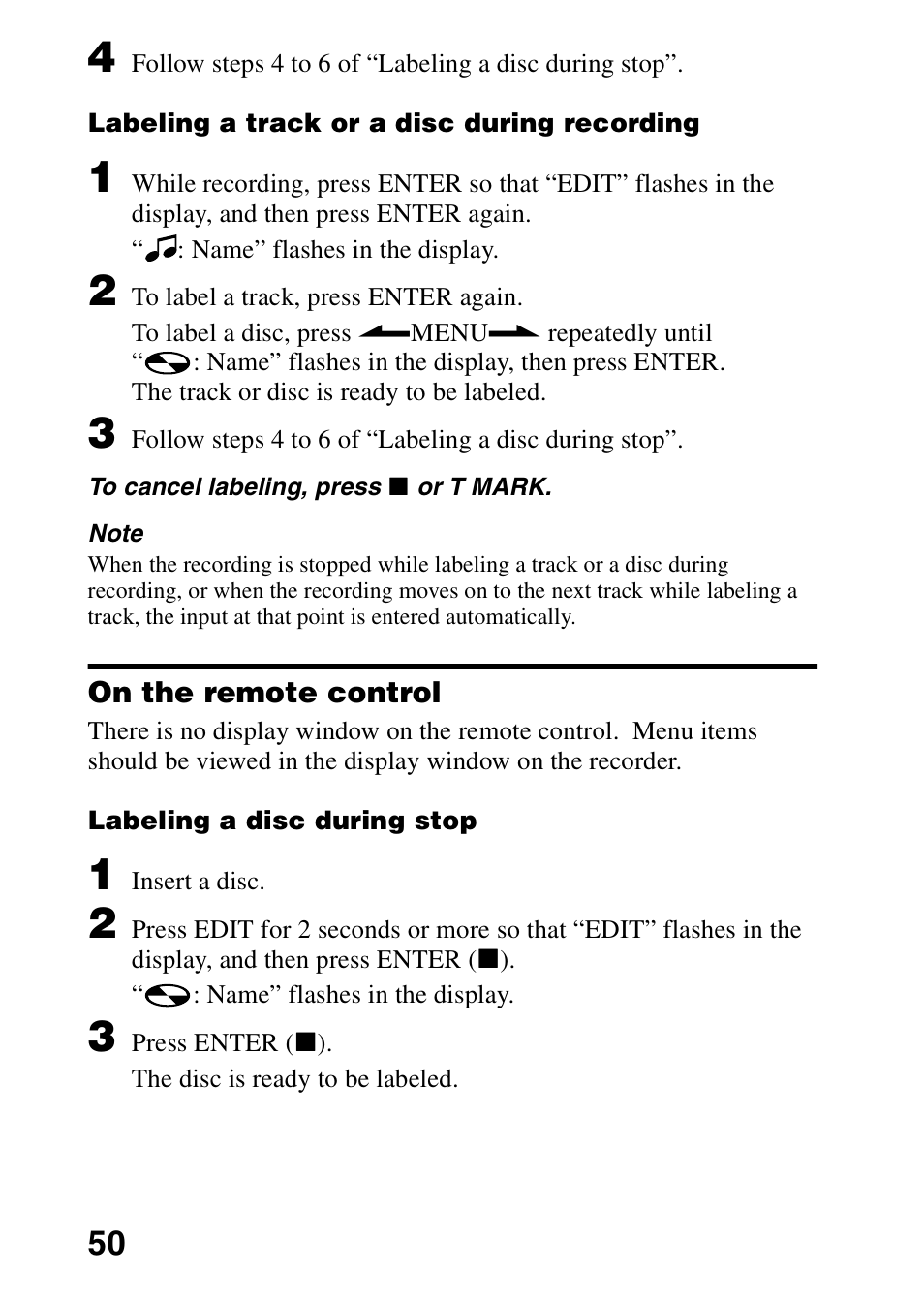 On the remote control | Sony MZ-R70 User Manual | Page 50 / 76
