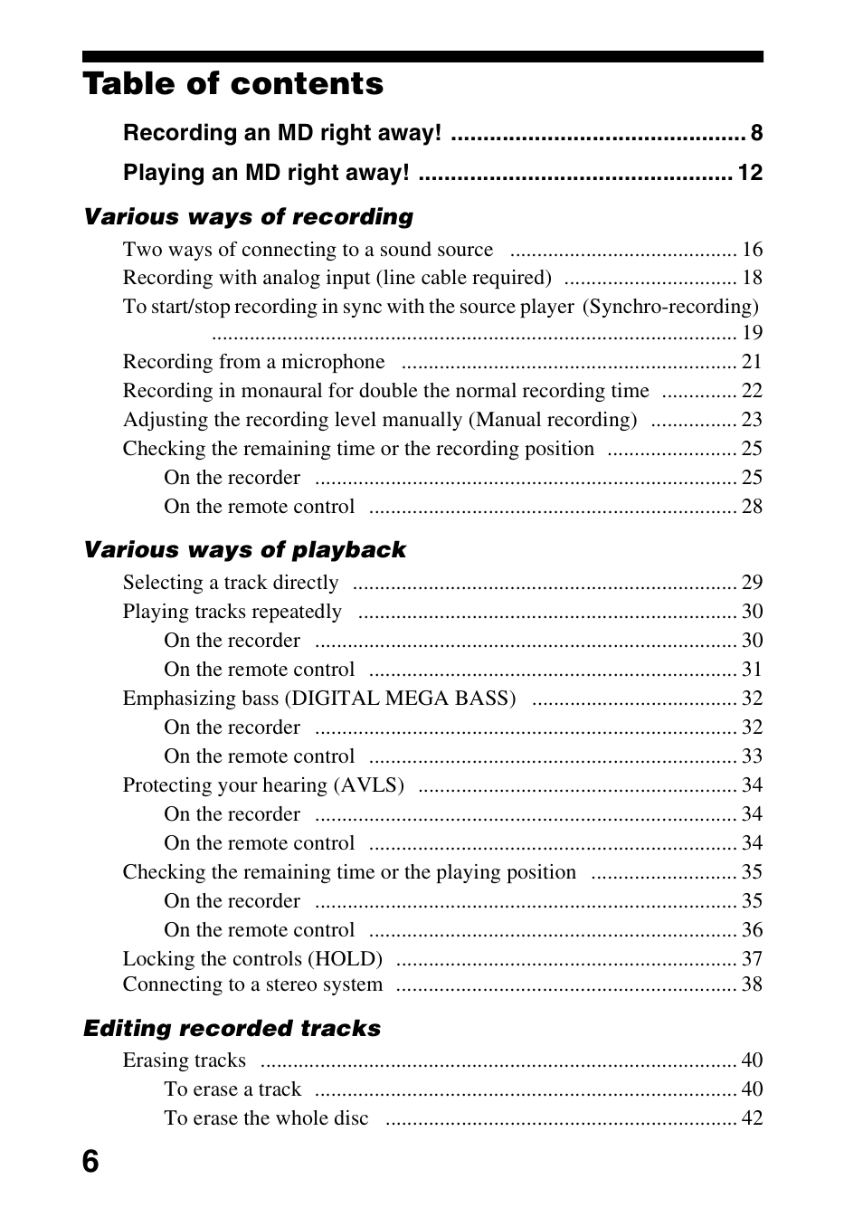 Sony MZ-R70 User Manual | Page 6 / 76