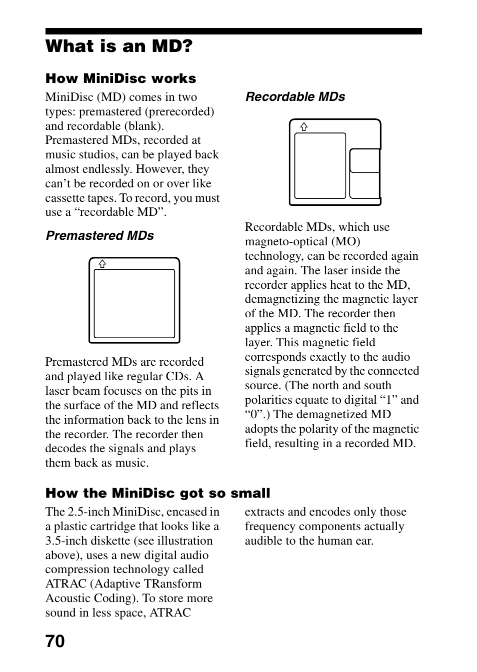 What is an md, 70 what is an md | Sony MZ-R70 User Manual | Page 70 / 76