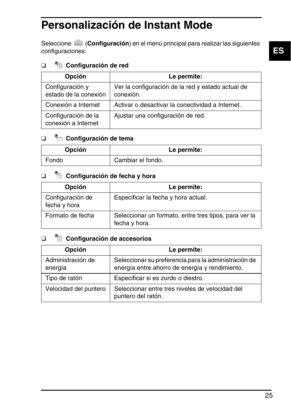 Personalización de instant mode | Sony VGN-P588E User Manual | Page 25 / 60