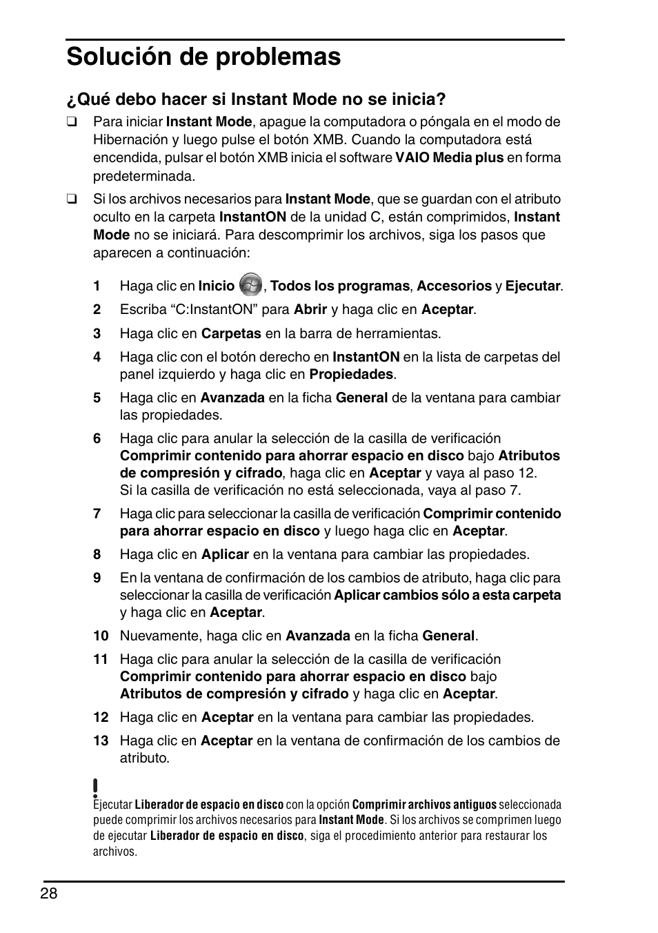 Solución de problemas, Qué debo hacer si instant mode no se inicia | Sony VGN-P588E User Manual | Page 28 / 60