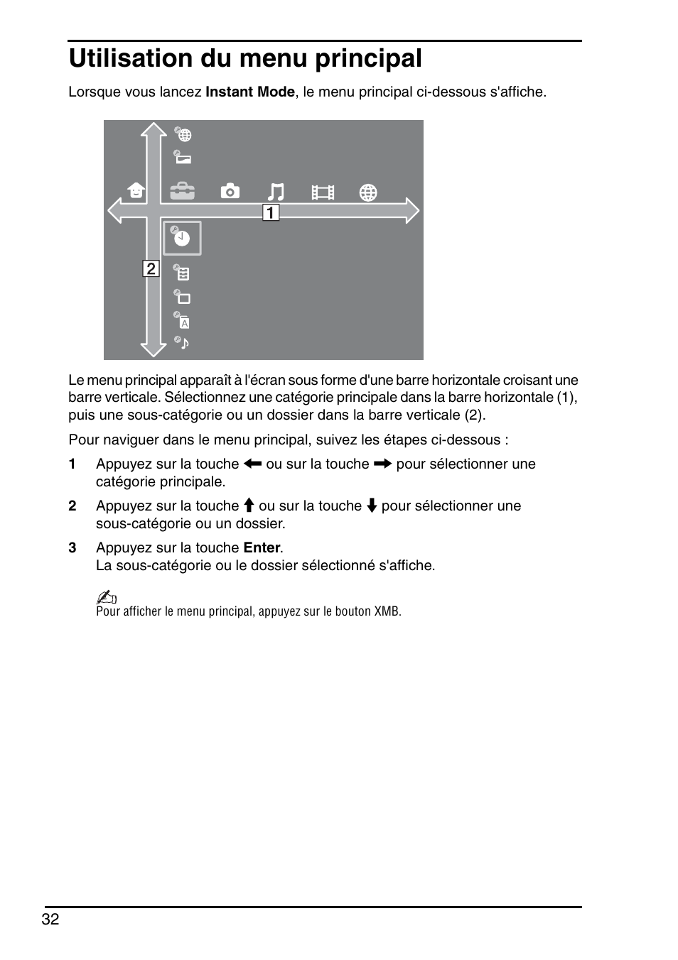 Utilisation du menu principal | Sony VGN-P588E User Manual | Page 32 / 60