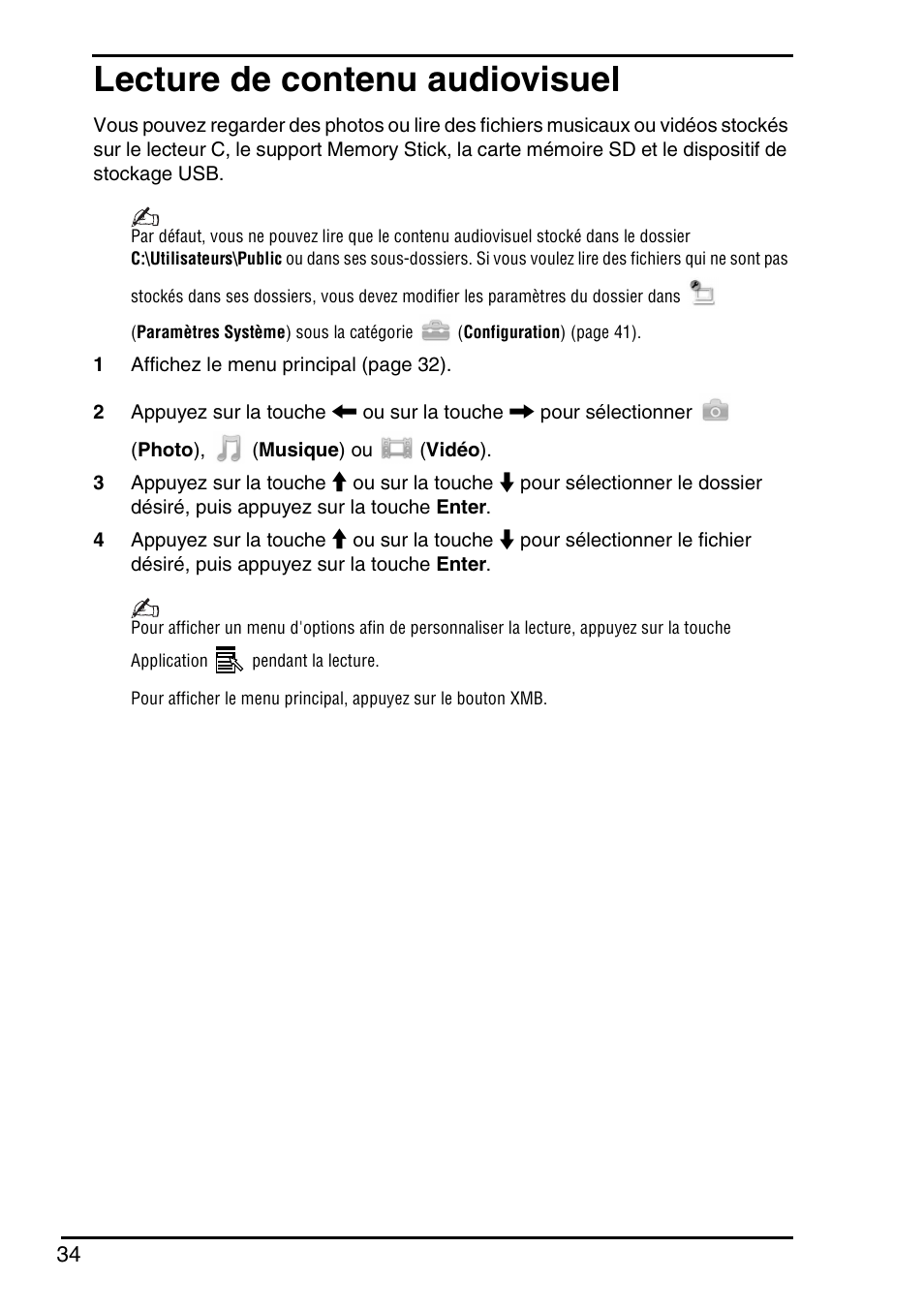 Lecture de contenu audiovisuel | Sony VGN-P588E User Manual | Page 34 / 60