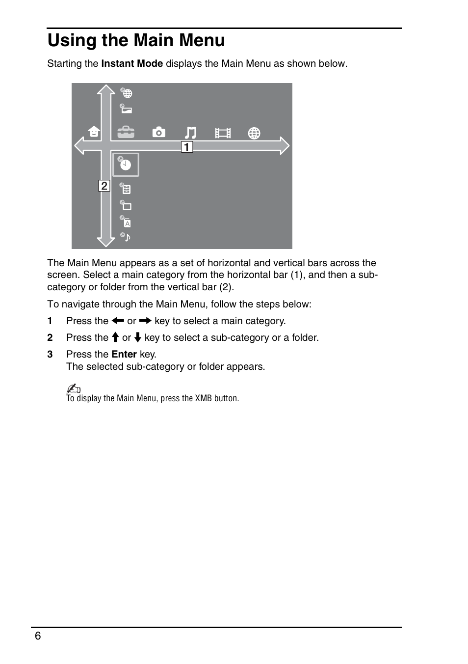 Using the main menu | Sony VGN-P588E User Manual | Page 6 / 60