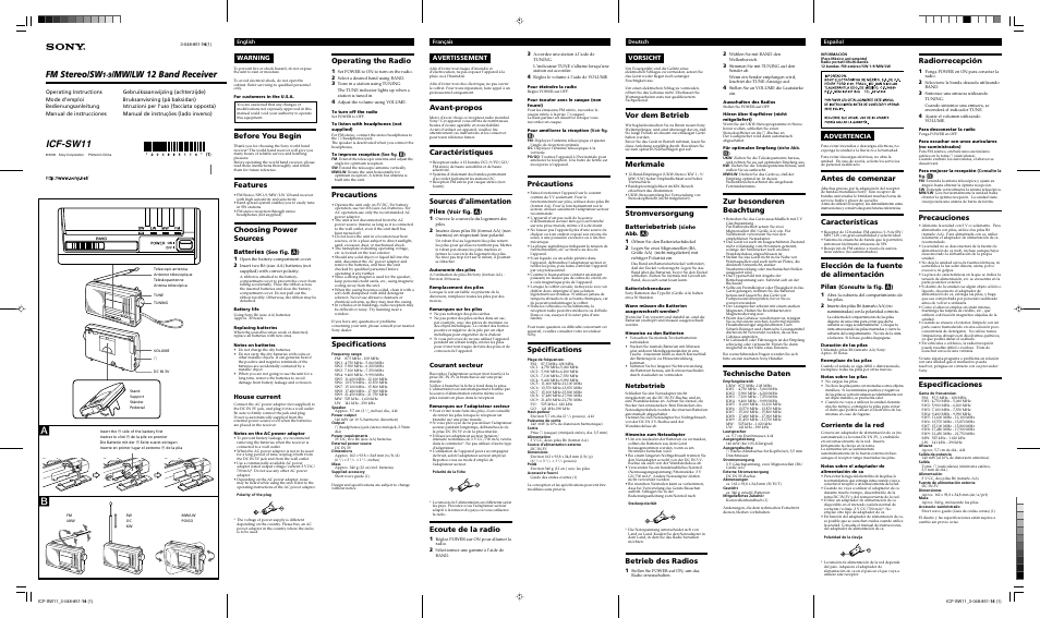 Sony ICF-SW11 User Manual | 2 pages