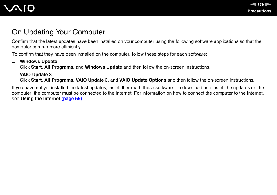 On updating your computer | Sony VGN-FZ145E User Manual | Page 119 / 181