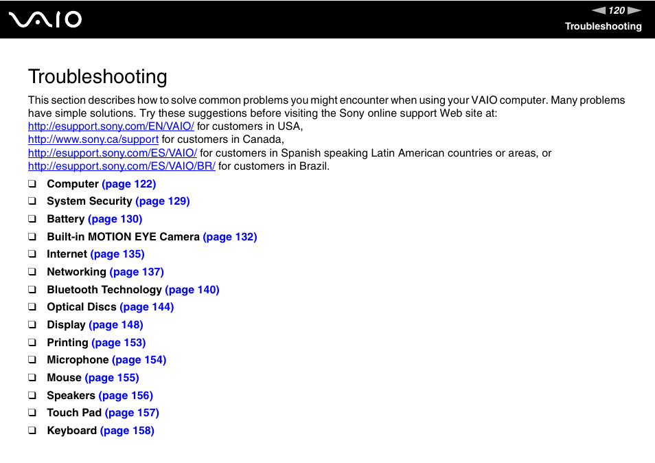 Troubleshooting | Sony VGN-FZ145E User Manual | Page 120 / 181