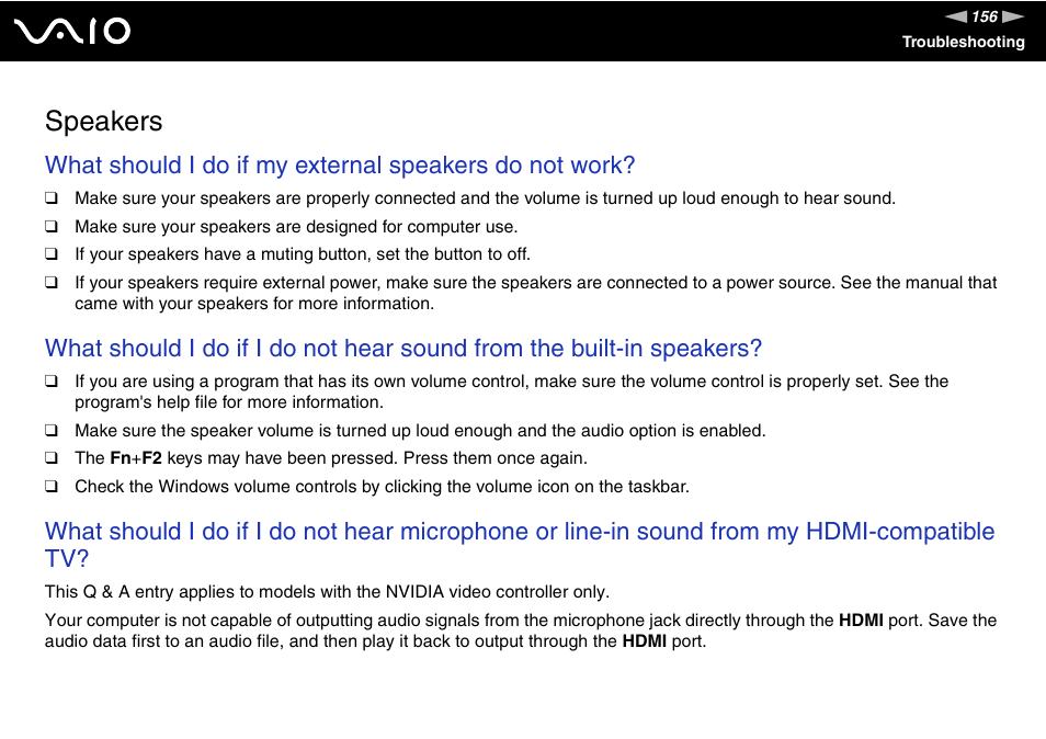 Speakers | Sony VGN-FZ145E User Manual | Page 156 / 181