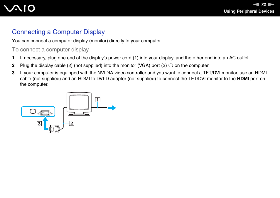 Connecting a computer display | Sony VGN-FZ145E User Manual | Page 72 / 181