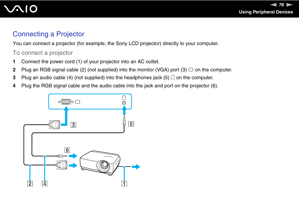 Connecting a projector | Sony VGN-FZ145E User Manual | Page 76 / 181