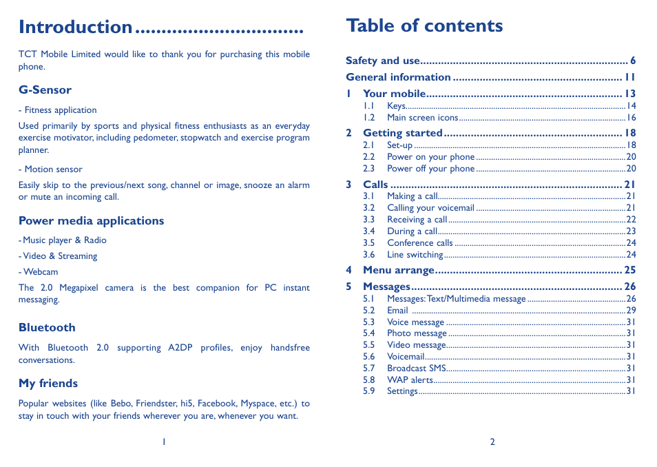 Alcatel Alcatel One Touch Vibe Mobile Phone OT-800 User Manual | Page 2 / 44
