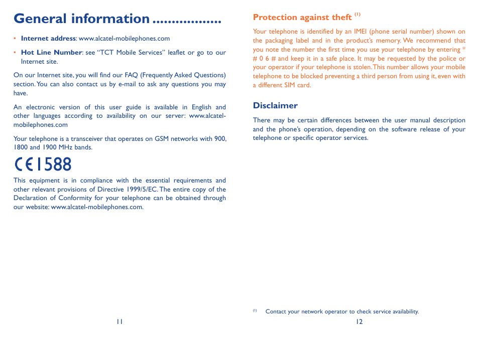 General information | Alcatel Alcatel One Touch Vibe Mobile Phone OT-800 User Manual | Page 7 / 44
