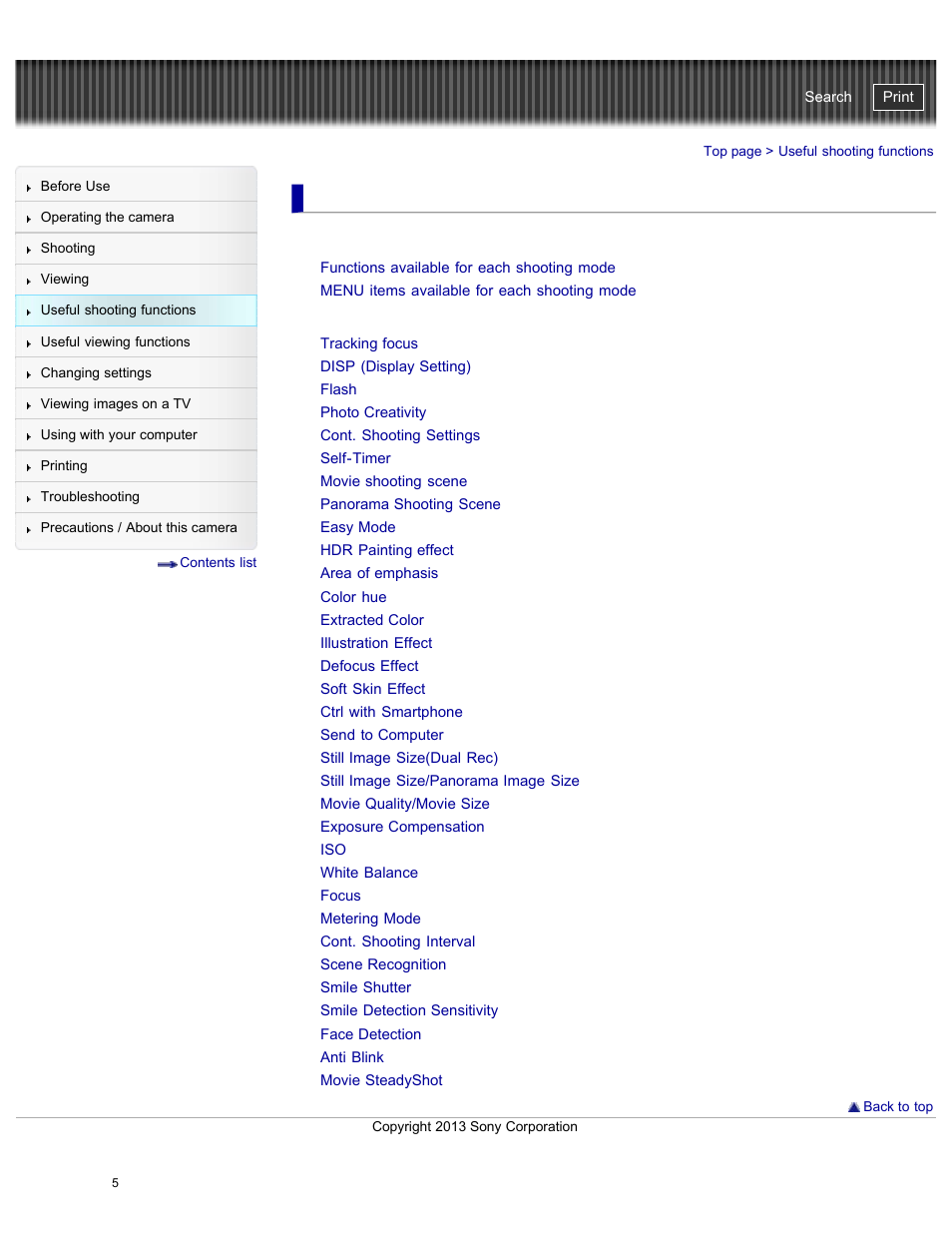 Useful shooting functions, Menu items available for shooting, Cyber-shot user guide | Sony DSC-WX300 User Manual | Page 11 / 244