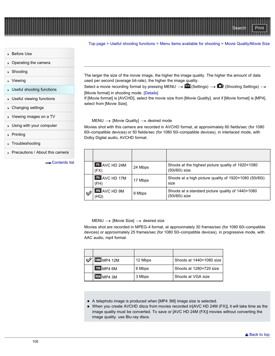Movie quality/movie size, Cyber-shot user guide | Sony DSC-WX300 User Manual | Page 111 / 244