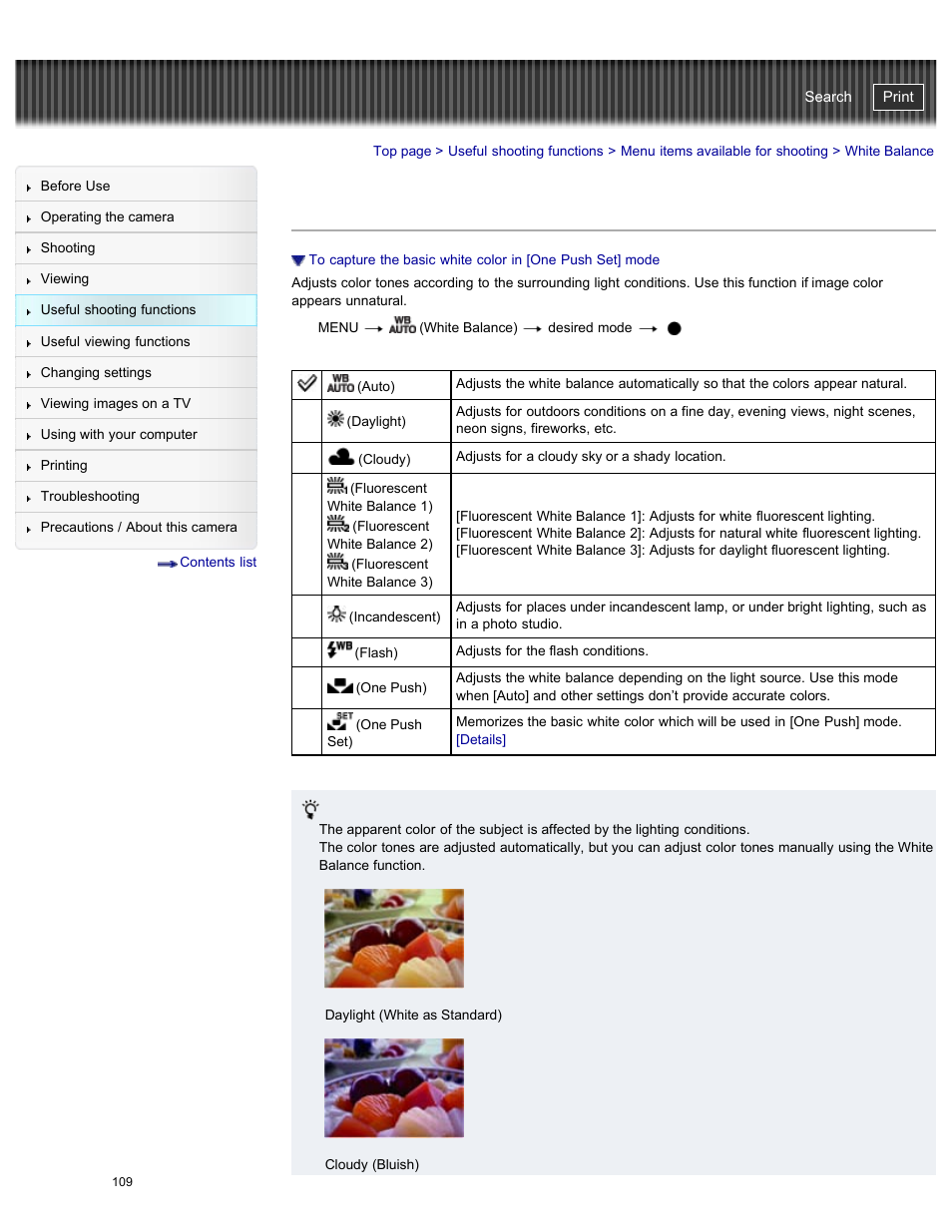White balance, Cyber-shot user guide | Sony DSC-WX300 User Manual | Page 115 / 244