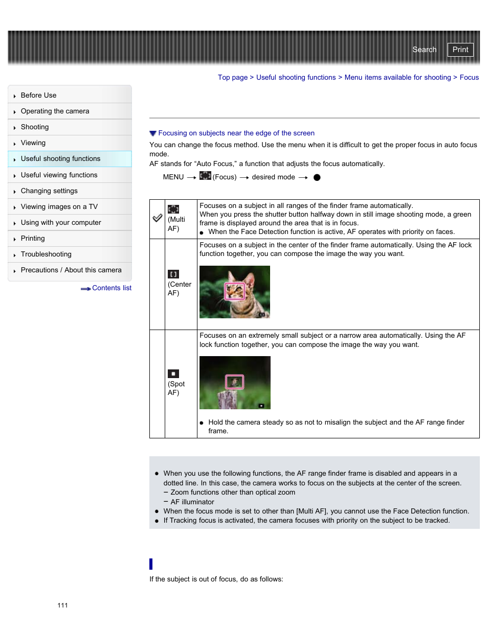 Focus, Details, Cyber-shot user guide | Sony DSC-WX300 User Manual | Page 117 / 244