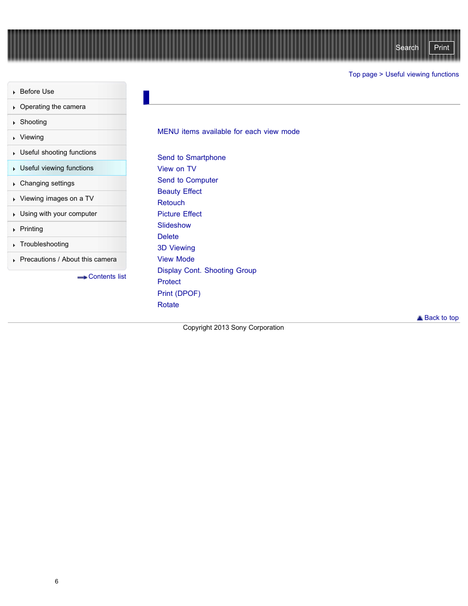 Useful viewing functions, Menu items (viewing), Cyber-shot user guide | Sony DSC-WX300 User Manual | Page 12 / 244