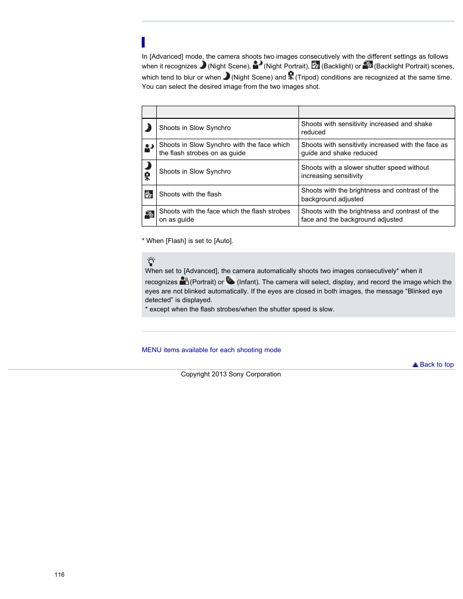 Advanced mode | Sony DSC-WX300 User Manual | Page 122 / 244